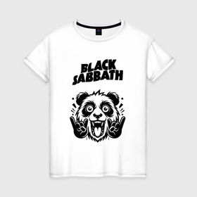 Женская футболка хлопок с принтом Black Sabbath   rock panda в Петрозаводске, 100% хлопок | прямой крой, круглый вырез горловины, длина до линии бедер, слегка спущенное плечо | 
