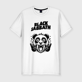Мужская футболка хлопок Slim с принтом Black Sabbath   rock panda в Новосибирске, 92% хлопок, 8% лайкра | приталенный силуэт, круглый вырез ворота, длина до линии бедра, короткий рукав | 
