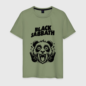 Мужская футболка хлопок с принтом Black Sabbath   rock panda в Тюмени, 100% хлопок | прямой крой, круглый вырез горловины, длина до линии бедер, слегка спущенное плечо. | 