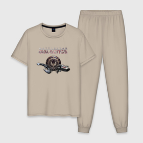 Мужская пижама хлопок с принтом Звездный крейсер Галактика , 100% хлопок | брюки и футболка прямого кроя, без карманов, на брюках мягкая резинка на поясе и по низу штанин
 | 