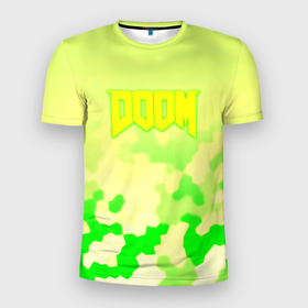 Мужская футболка 3D Slim с принтом Doom токсичное лого броня в Санкт-Петербурге, 100% полиэстер с улучшенными характеристиками | приталенный силуэт, круглая горловина, широкие плечи, сужается к линии бедра | Тематика изображения на принте: 