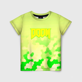 Детская футболка 3D с принтом Doom токсичное лого броня в Белгороде, 100% гипоаллергенный полиэфир | прямой крой, круглый вырез горловины, длина до линии бедер, чуть спущенное плечо, ткань немного тянется | 