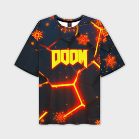 Мужская футболка oversize 3D с принтом Doom плиты лого в огне в Санкт-Петербурге,  |  | Тематика изображения на принте: 