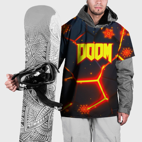 Накидка на куртку 3D с принтом Doom плиты лого в огне в Санкт-Петербурге, 100% полиэстер |  | Тематика изображения на принте: 