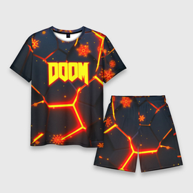 Мужской костюм с шортами 3D с принтом Doom плиты лого в огне в Санкт-Петербурге,  |  | Тематика изображения на принте: 