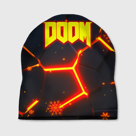 Шапка 3D с принтом Doom плиты лого в огне в Санкт-Петербурге, 100% полиэстер | универсальный размер, печать по всей поверхности изделия | Тематика изображения на принте: 