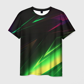 Мужская футболка 3D с принтом Geometry stripes кислотный неон в Белгороде, 100% полиэфир | прямой крой, круглый вырез горловины, длина до линии бедер | 