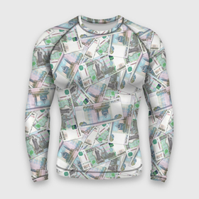 Мужской рашгард 3D с принтом Деньги   купюры в 1 тысячу рублей ,  |  | Тематика изображения на принте: 