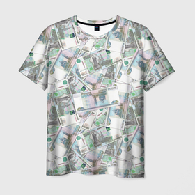 Мужская футболка 3D с принтом Деньги   купюры в 1 тысячу рублей в Новосибирске, 100% полиэфир | прямой крой, круглый вырез горловины, длина до линии бедер | Тематика изображения на принте: 