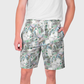 Мужские шорты 3D с принтом Деньги   купюры в 1 тысячу рублей ,  полиэстер 100% | прямой крой, два кармана без застежек по бокам. Мягкая трикотажная резинка на поясе, внутри которой широкие завязки. Длина чуть выше колен | 