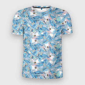 Мужская футболка 3D Slim с принтом Деньги   купюры в 2 тысячи рублей , 100% полиэстер с улучшенными характеристиками | приталенный силуэт, круглая горловина, широкие плечи, сужается к линии бедра | Тематика изображения на принте: 