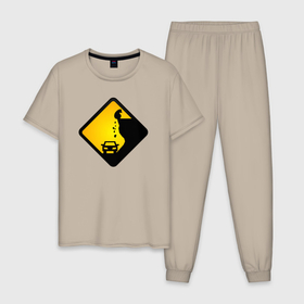 Мужская пижама хлопок с принтом Знаки опасности   медведь в Курске, 100% хлопок | брюки и футболка прямого кроя, без карманов, на брюках мягкая резинка на поясе и по низу штанин
 | Тематика изображения на принте: 