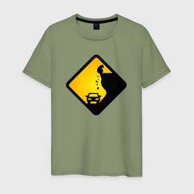 Мужская футболка хлопок с принтом Знаки опасности   медведь в Белгороде, 100% хлопок | прямой крой, круглый вырез горловины, длина до линии бедер, слегка спущенное плечо. | 