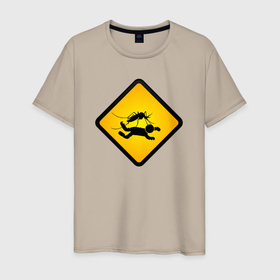 Мужская футболка хлопок с принтом Знаки опасности   комары в Кировске, 100% хлопок | прямой крой, круглый вырез горловины, длина до линии бедер, слегка спущенное плечо. | 