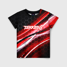 Детская футболка 3D с принтом Tekken 8 огненное лого файтинг в Санкт-Петербурге, 100% гипоаллергенный полиэфир | прямой крой, круглый вырез горловины, длина до линии бедер, чуть спущенное плечо, ткань немного тянется | 