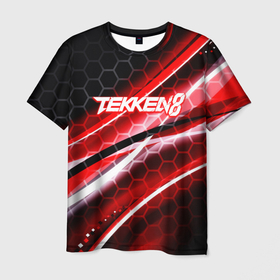 Мужская футболка 3D с принтом Tekken 8 огненное лого файтинг в Кировске, 100% полиэфир | прямой крой, круглый вырез горловины, длина до линии бедер | 
