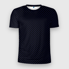 Мужская футболка 3D Slim с принтом Чёрный паттерн в синий горошек в Екатеринбурге, 100% полиэстер с улучшенными характеристиками | приталенный силуэт, круглая горловина, широкие плечи, сужается к линии бедра | Тематика изображения на принте: 