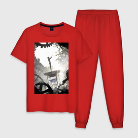 Мужская пижама хлопок с принтом Врата Штейна Ринтаро Окабэ , 100% хлопок | брюки и футболка прямого кроя, без карманов, на брюках мягкая резинка на поясе и по низу штанин
 | 