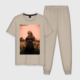 Мужская пижама хлопок с принтом Сага о Винланде Торфинн с кинжалами , 100% хлопок | брюки и футболка прямого кроя, без карманов, на брюках мягкая резинка на поясе и по низу штанин
 | 