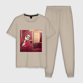 Мужская пижама хлопок с принтом charlie morningstar hazbin hotel в Санкт-Петербурге, 100% хлопок | брюки и футболка прямого кроя, без карманов, на брюках мягкая резинка на поясе и по низу штанин
 | 