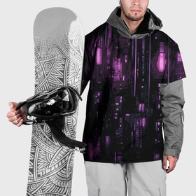 Накидка на куртку 3D с принтом Киберпанк светящиеся фиолетовые элементы в Кировске, 100% полиэстер |  | 