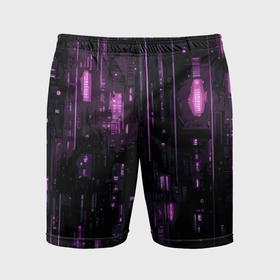 Мужские шорты спортивные с принтом Киберпанк светящиеся фиолетовые элементы в Кировске,  |  | 