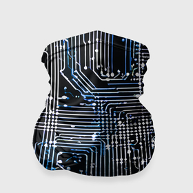 Бандана-труба 3D с принтом Киберпанк схемы белые и синие в Екатеринбурге, 100% полиэстер, ткань с особыми свойствами — Activecool | плотность 150‒180 г/м2; хорошо тянется, но сохраняет форму | Тематика изображения на принте: 