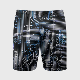 Мужские шорты спортивные с принтом Киберпанк схемы белые и синие в Екатеринбурге,  |  | Тематика изображения на принте: 
