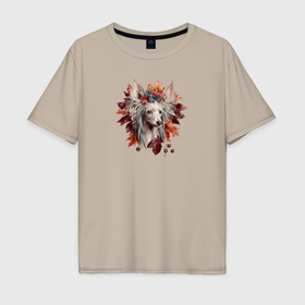 Мужская футболка хлопок Oversize с принтом Китайская хохлатая собака осенний арт в Тюмени, 100% хлопок | свободный крой, круглый ворот, “спинка” длиннее передней части | Тематика изображения на принте: 