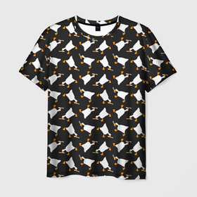 Мужская футболка 3D с принтом Злой гусь с ножом в Санкт-Петербурге, 100% полиэфир | прямой крой, круглый вырез горловины, длина до линии бедер | 