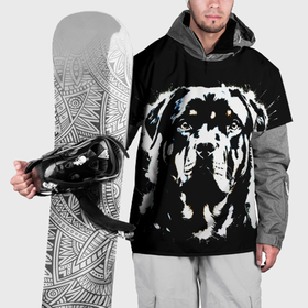 Накидка на куртку 3D с принтом Чёрно белый портрет ротвейлера в Курске, 100% полиэстер |  | 