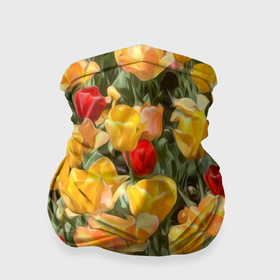 Бандана-труба 3D с принтом Желтые  и красные тюльпаны в Тюмени, 100% полиэстер, ткань с особыми свойствами — Activecool | плотность 150‒180 г/м2; хорошо тянется, но сохраняет форму | 