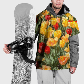Накидка на куртку 3D с принтом Желтые  и красные тюльпаны в Санкт-Петербурге, 100% полиэстер |  | Тематика изображения на принте: 