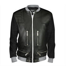 Мужской бомбер 3D с принтом Terminator first   leather jacket в Санкт-Петербурге, 100% полиэстер | застегивается на молнию, по бокам два кармана без застежек, по низу бомбера и на воротнике - эластичная резинка | Тематика изображения на принте: 