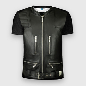 Мужская футболка 3D Slim с принтом Terminator first   leather jacket в Кировске, 100% полиэстер с улучшенными характеристиками | приталенный силуэт, круглая горловина, широкие плечи, сужается к линии бедра | Тематика изображения на принте: 
