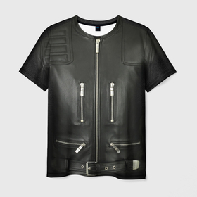 Мужская футболка 3D с принтом Terminator first   leather jacket в Курске, 100% полиэфир | прямой крой, круглый вырез горловины, длина до линии бедер | 