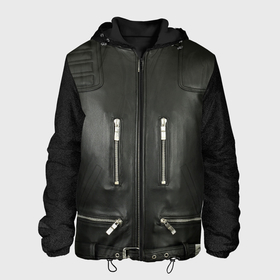 Мужская куртка 3D с принтом Terminator first   leather jacket в Кировске, ткань верха — 100% полиэстер, подклад — флис | прямой крой, подол и капюшон оформлены резинкой с фиксаторами, два кармана без застежек по бокам, один большой потайной карман на груди. Карман на груди застегивается на липучку | Тематика изображения на принте: 