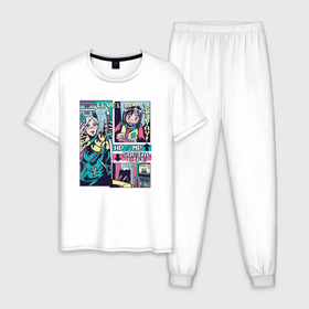 Мужская пижама хлопок с принтом Level up в Тюмени, 100% хлопок | брюки и футболка прямого кроя, без карманов, на брюках мягкая резинка на поясе и по низу штанин
 | Тематика изображения на принте: 