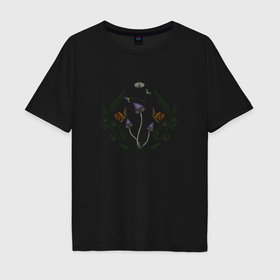 Мужская футболка хлопок Oversize с принтом Фиолетовые грибы и улитки в Кировске, 100% хлопок | свободный крой, круглый ворот, “спинка” длиннее передней части | 