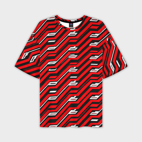 Мужская футболка oversize 3D с принтом Киберпанк узор красный и чёрный в Санкт-Петербурге,  |  | 