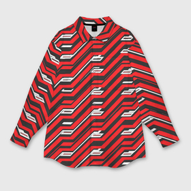 Мужская рубашка oversize 3D с принтом Киберпанк узор красный и чёрный в Санкт-Петербурге,  |  | 