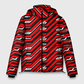 Мужская зимняя куртка 3D с принтом Киберпанк узор красный и чёрный в Тюмени, верх — 100% полиэстер; подкладка — 100% полиэстер; утеплитель — 100% полиэстер | длина ниже бедра, свободный силуэт Оверсайз. Есть воротник-стойка, отстегивающийся капюшон и ветрозащитная планка. 

Боковые карманы с листочкой на кнопках и внутренний карман на молнии. | 