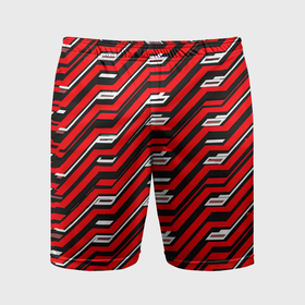 Мужские шорты спортивные с принтом Киберпанк узор красный и чёрный в Санкт-Петербурге,  |  | 