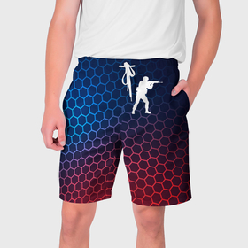 Мужские шорты 3D с принтом Counter Strike неоновые соты в Санкт-Петербурге,  полиэстер 100% | прямой крой, два кармана без застежек по бокам. Мягкая трикотажная резинка на поясе, внутри которой широкие завязки. Длина чуть выше колен | 