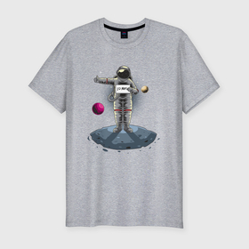 Мужская футболка хлопок Slim с принтом Космонавт   на марс в Екатеринбурге, 92% хлопок, 8% лайкра | приталенный силуэт, круглый вырез ворота, длина до линии бедра, короткий рукав | Тематика изображения на принте: 