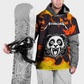 Накидка на куртку 3D с принтом Metallica рок панда и огонь в Новосибирске, 100% полиэстер |  | Тематика изображения на принте: 