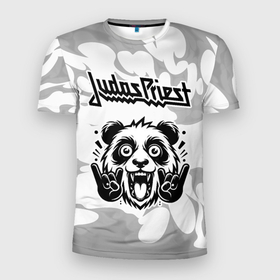 Мужская футболка 3D Slim с принтом Judas Priest рок панда на светлом фоне , 100% полиэстер с улучшенными характеристиками | приталенный силуэт, круглая горловина, широкие плечи, сужается к линии бедра | 