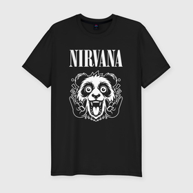 Мужская футболка хлопок Slim с принтом Nirvana rock panda в Тюмени, 92% хлопок, 8% лайкра | приталенный силуэт, круглый вырез ворота, длина до линии бедра, короткий рукав | Тематика изображения на принте: 