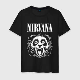Мужская футболка хлопок с принтом Nirvana rock panda в Тюмени, 100% хлопок | прямой крой, круглый вырез горловины, длина до линии бедер, слегка спущенное плечо. | Тематика изображения на принте: 