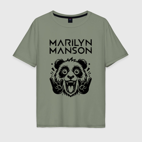 Мужская футболка хлопок Oversize с принтом Marilyn Manson   rock panda в Петрозаводске, 100% хлопок | свободный крой, круглый ворот, “спинка” длиннее передней части | 